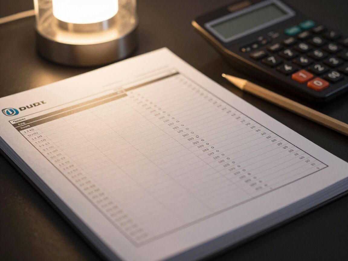 A close-up of a financial ledger and a calculator