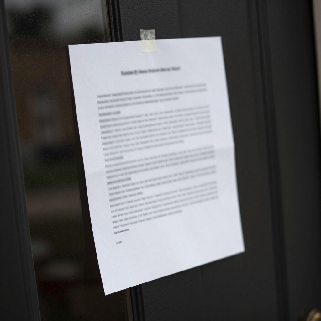 A foreclosure notice attached to a home's front door